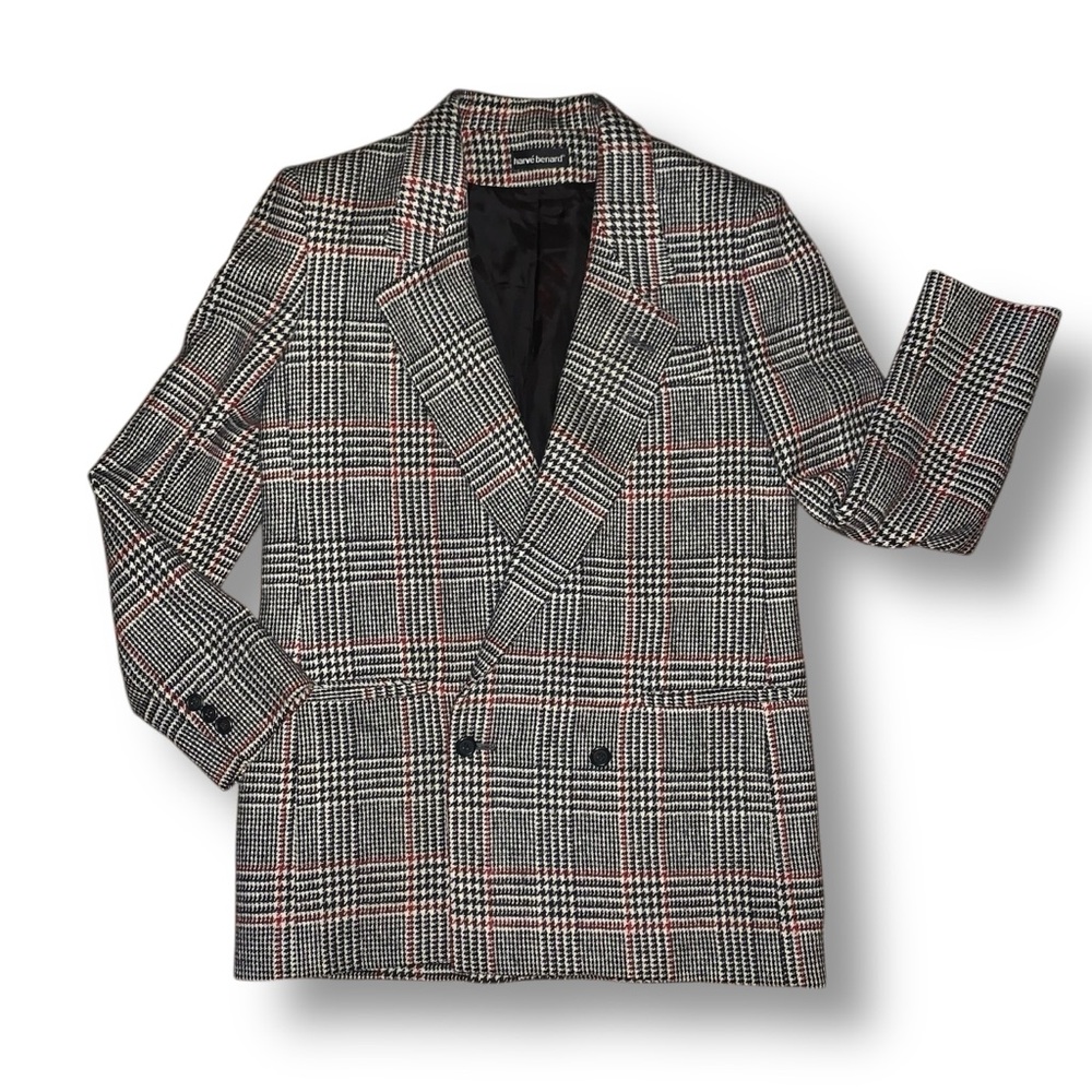 c l a s s i c :: Vintage Wool Houndstooth Blazer Double Breasted Plaid - Picture 7 of 12